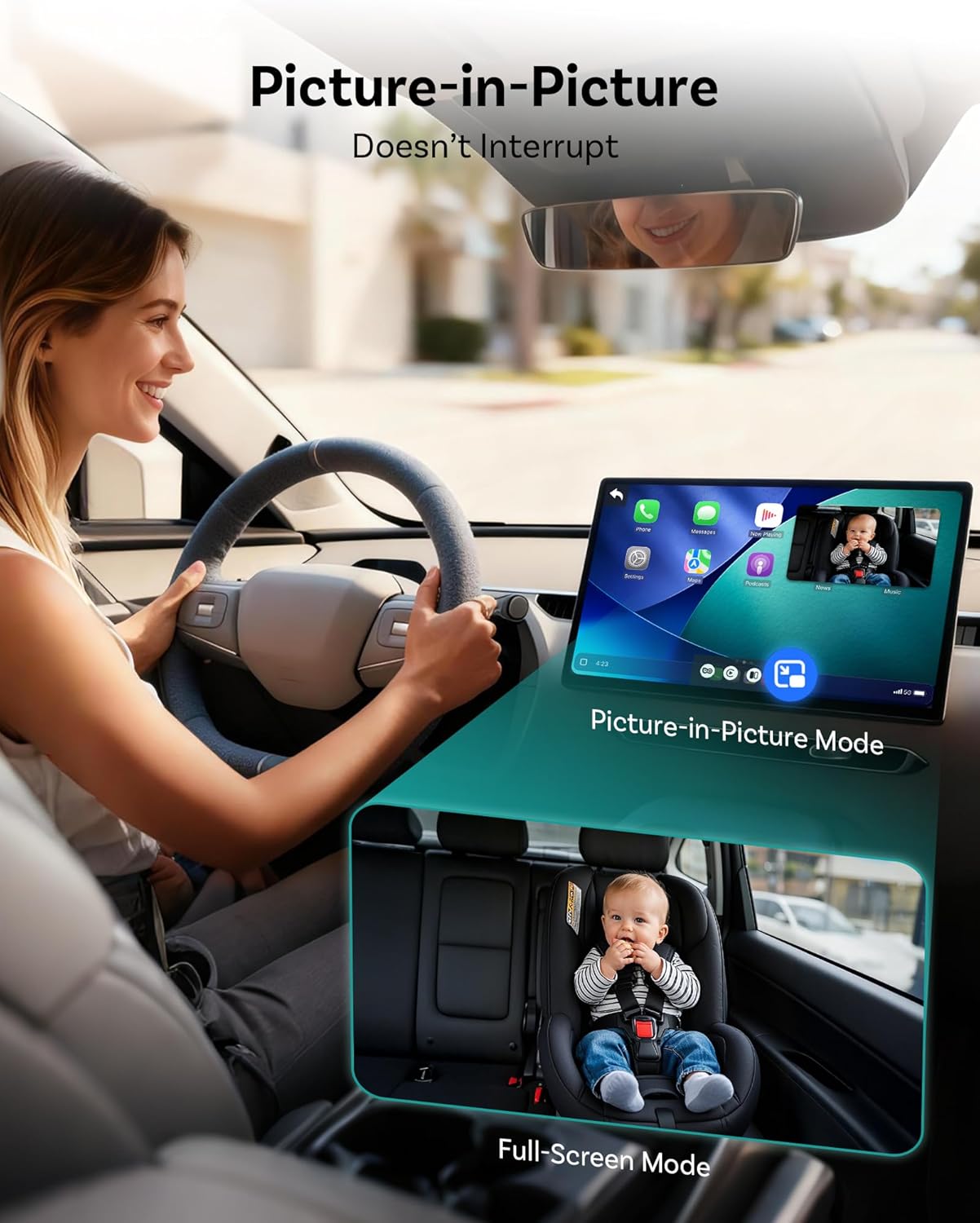 OTTOCAST Cabin Care Car Camera for Baby, Wireless CarPlay Adapter with 1080P Baby Car Camera, HD Night Vision, 150° Wide Angle, Real-Time Rear Seat Monitor, Easy Installation