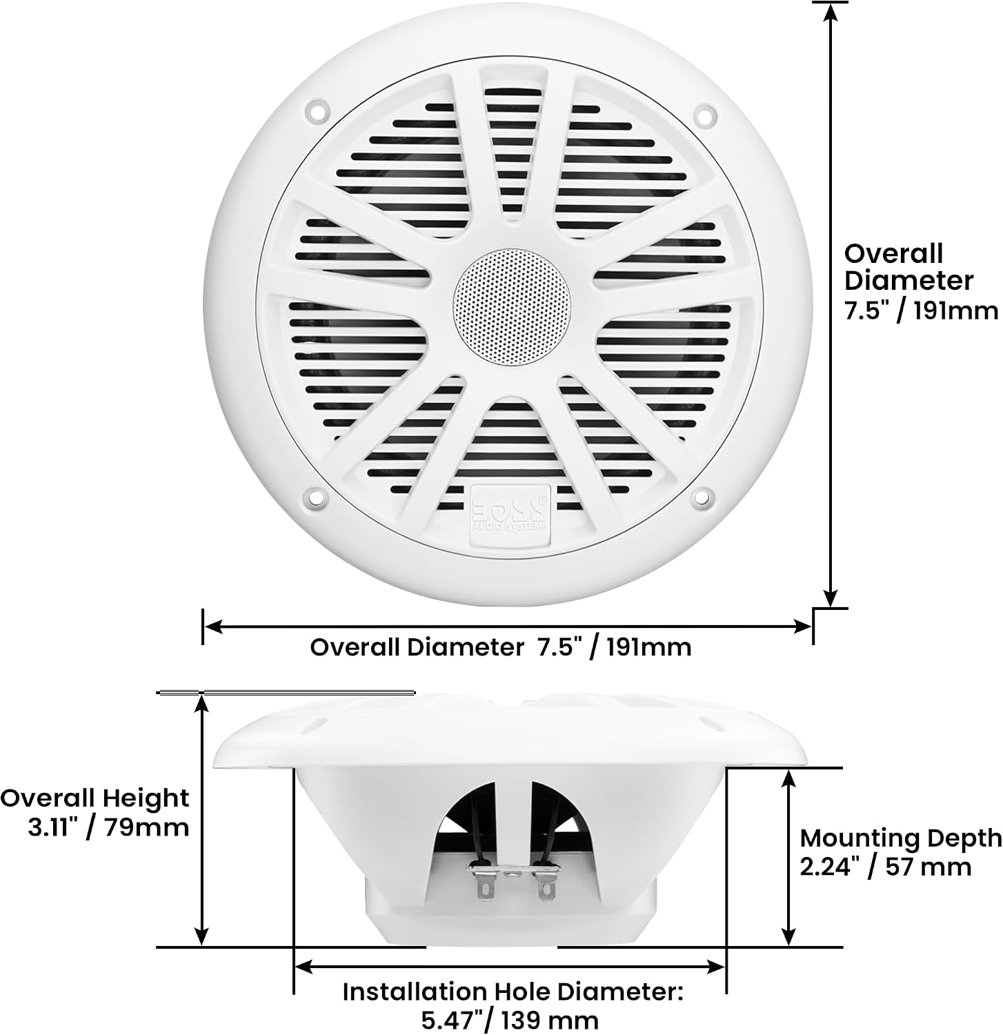 Boss Audio MR6W 6.5' 180W Dual Cone Marine/Boat Speakers Stereo, White (8 Pack)