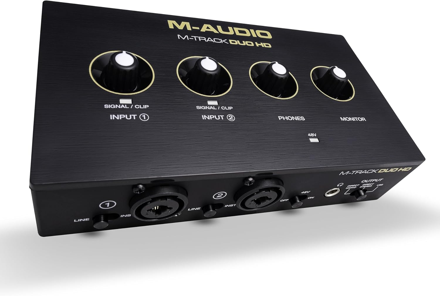 M-AUDIO M-Track Duo HD Audio Interface, M100 Condenser Microphone and HDH41 Studio Monitoring Headphones for Recording, Producers, Content Creators and Podcasters
