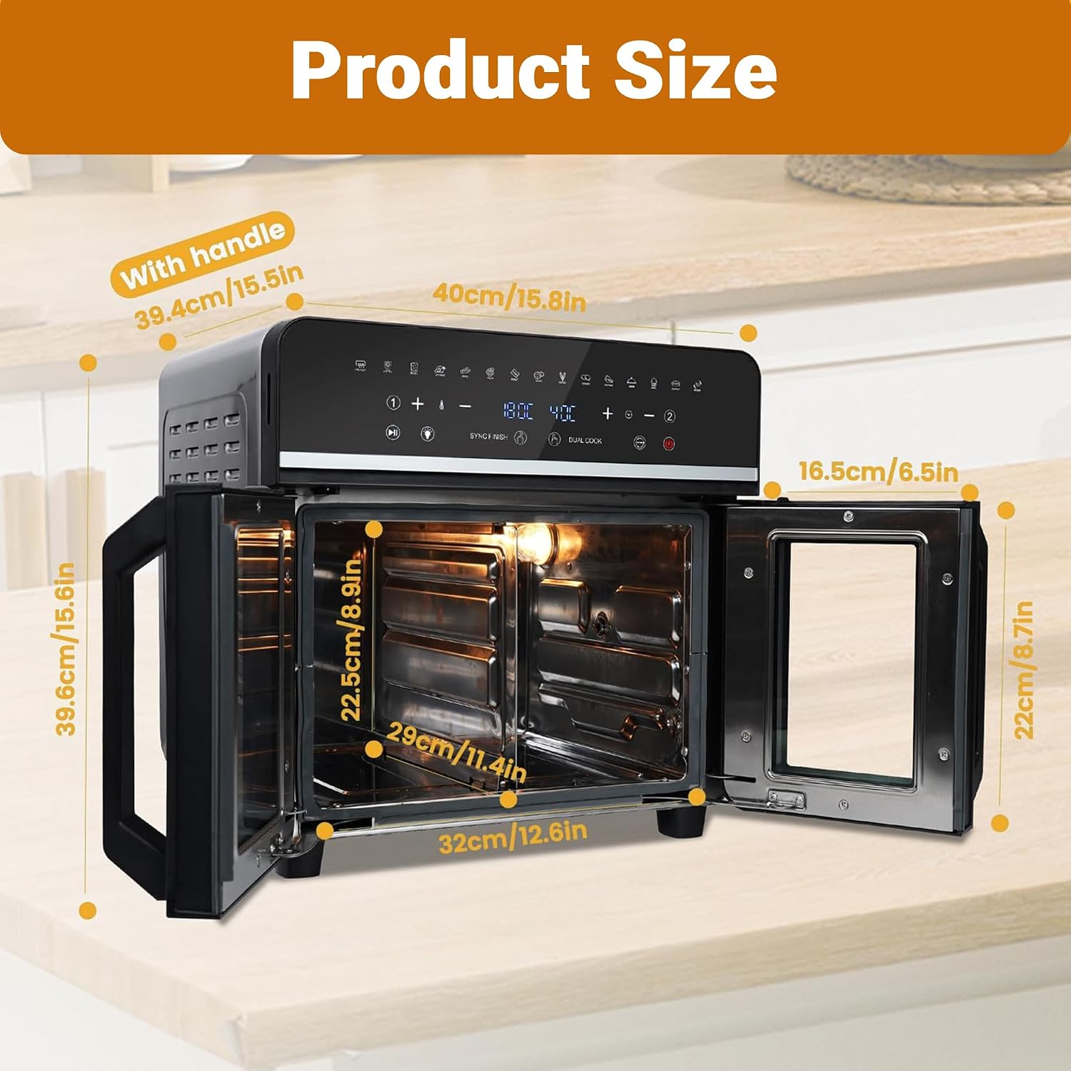 24Qt Large Air Fryer Toaster Oven Combo - Double Door Airfryer, 15 Cooking Function Touchscreen Dual Zone Independent Control Electric Oven, Stainless Steel Air Fryers Oven w 13 Accessories & Cookbook