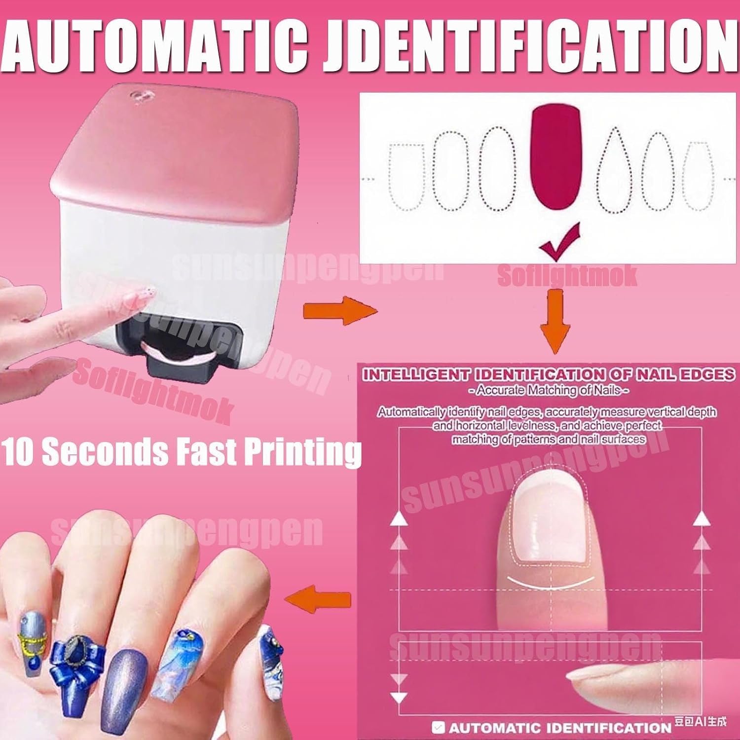 Nail Printer Nail Art Machine,Portable 3D Nail Painting Machine-Upgrade 2 Ink Cartridges,1000+ Designs, DIY Nail Printer Control Through Mobile App for Home Salon,Cute Girls Women Gift
