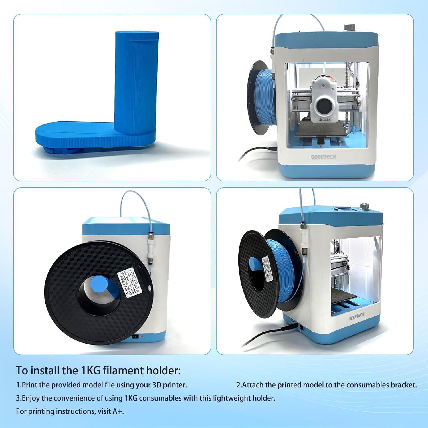 Geeetech 3D Printer Kit with 1pcs Classic Color 3D PLA Filament,0.5kg Blue PLA Filament,Mini 3D Printer for Kids and Beginners with Auto Leveling,Print Area 3.94×4.33×3.94 in