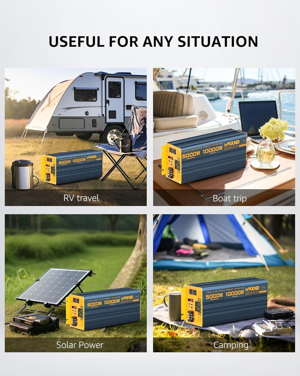 5000 Watt Power Inverter Pure Sine Wave 12V DC to 110V 120V 10000W Peak Heavy Duty Inverter with Remote Control and LED Display, 4 USB/Type-C Ports & 2 AC Outlets Car Charger for Vehicles RV