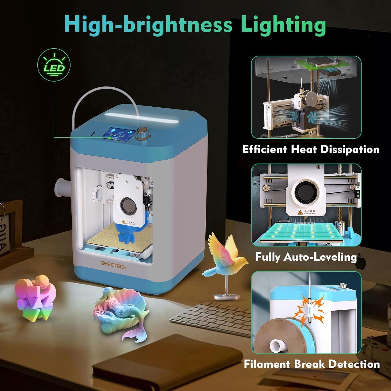 Geeetech Smart 3D Printer for Kids and Beginners, WiFi Mini 3D Printers with App Control, High Speed and Quality Printing, Fully Assembled and Auto Leveling, Designed for Home, School and Office