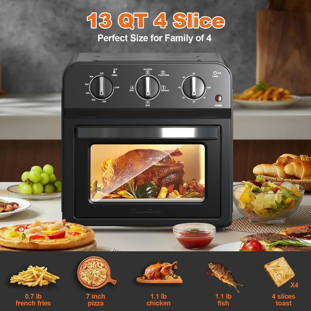 Family Size Air Fryer Toaster Oven Combo,360° Hot Air Circulation for Healthy Oil-Free Cooking, Multifunctional Convection Contertop Oven, Adjustable Time & Temp Control