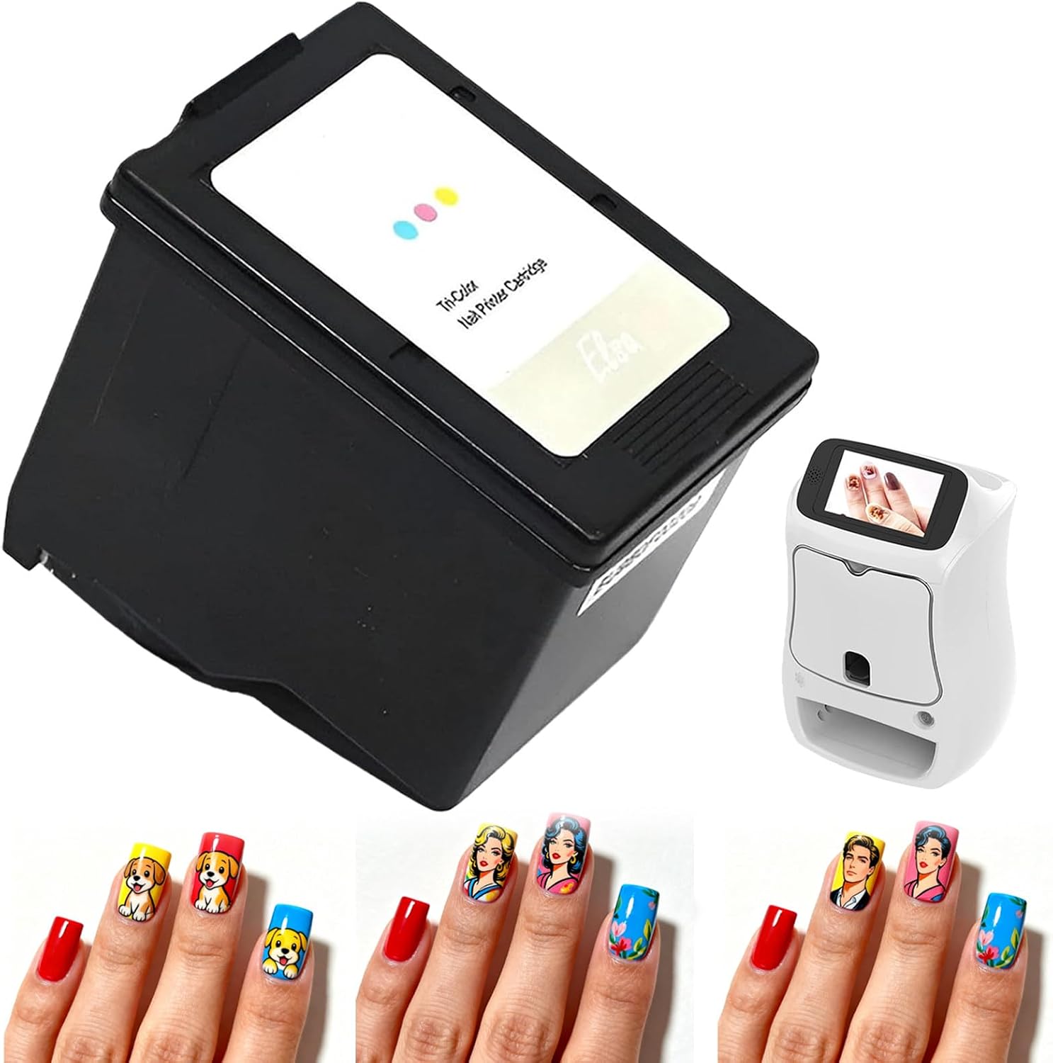 Long-Lasting Replacement Ink Cartridge for Nail Printer, 3D Color Ink Cartridge with HD Painting for 800 Nails, for Nail Art Studios and Girls' Home Nail Care Whiteinkcartridge