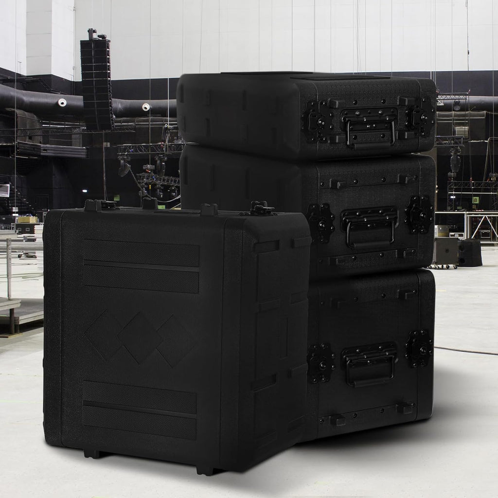 6U Rack Case Shallow 17' Depth, 19' Rackmount Flight Cases Easy Installation Portable Carry Watertight Dust Proof 2 Space Shockproof Mount Racks with Microphone Compartments Space Saving