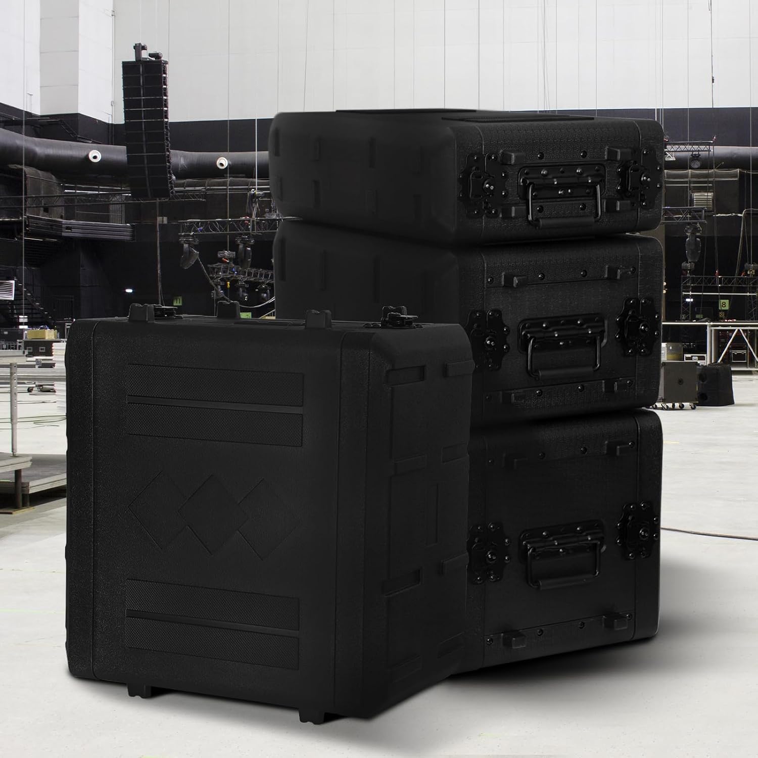6U Rack Case Shallow 17' Depth, 19' Rackmount Flight Cases Easy Installation Portable Carry Watertight Dust Proof 2 Space Shockproof Mount Racks with Microphone Compartments Space Saving
