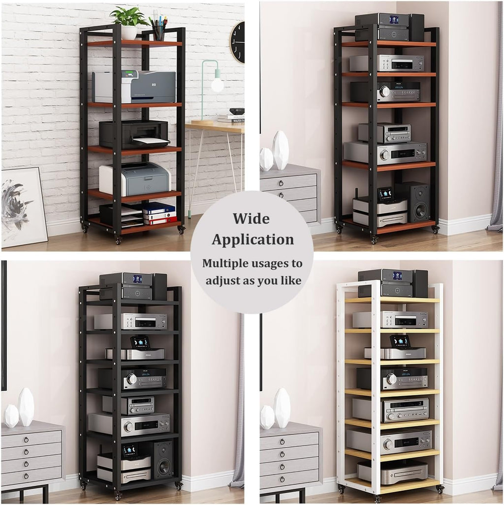 5 6 7 Tier AV Media Cabinet Stand, 4.6FT Tall Audio Tower Rack, Corner TV Stand with Adjustable Shelf, Modern Stereo Racks and Stands for Living, Gaming, Recording Room(Black-2, 7 Tier)