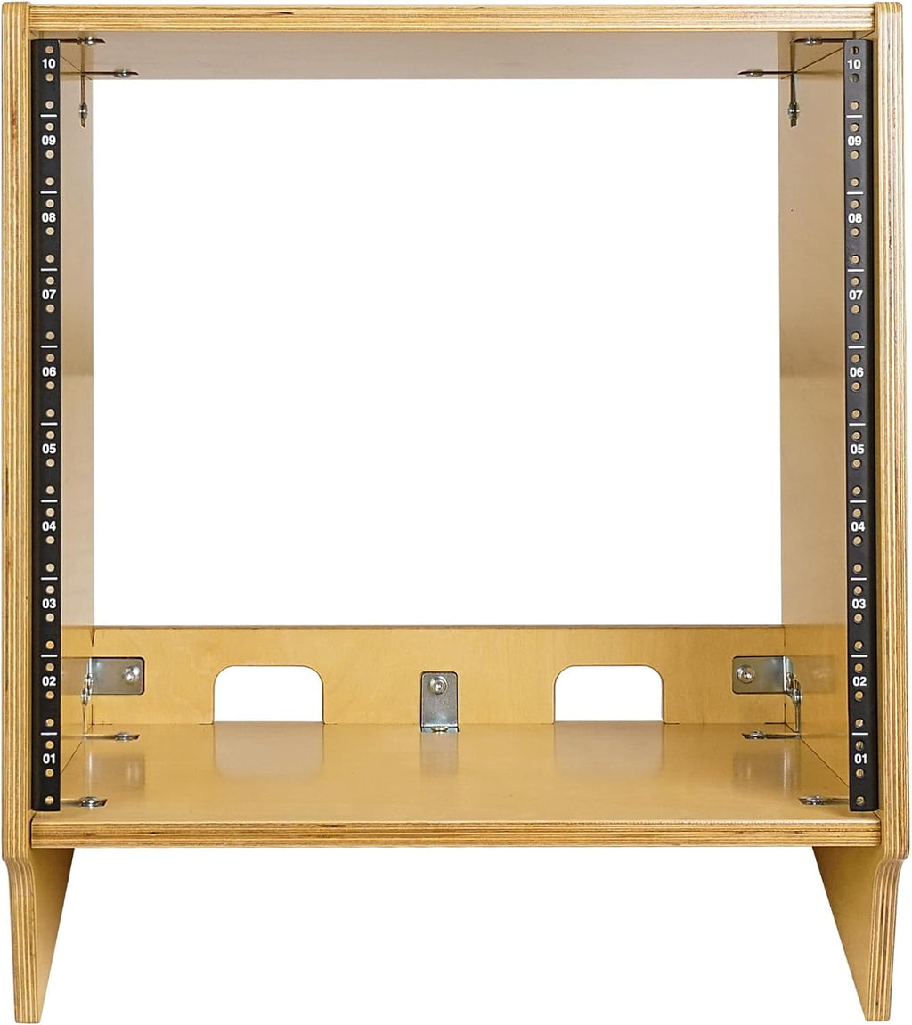 Sound Town DIY 10U Angled Desktop Turret Studio Rack with Solid Baltic Birch Plywood, Golden Oak, Assembly Required (SDRK-10SL)