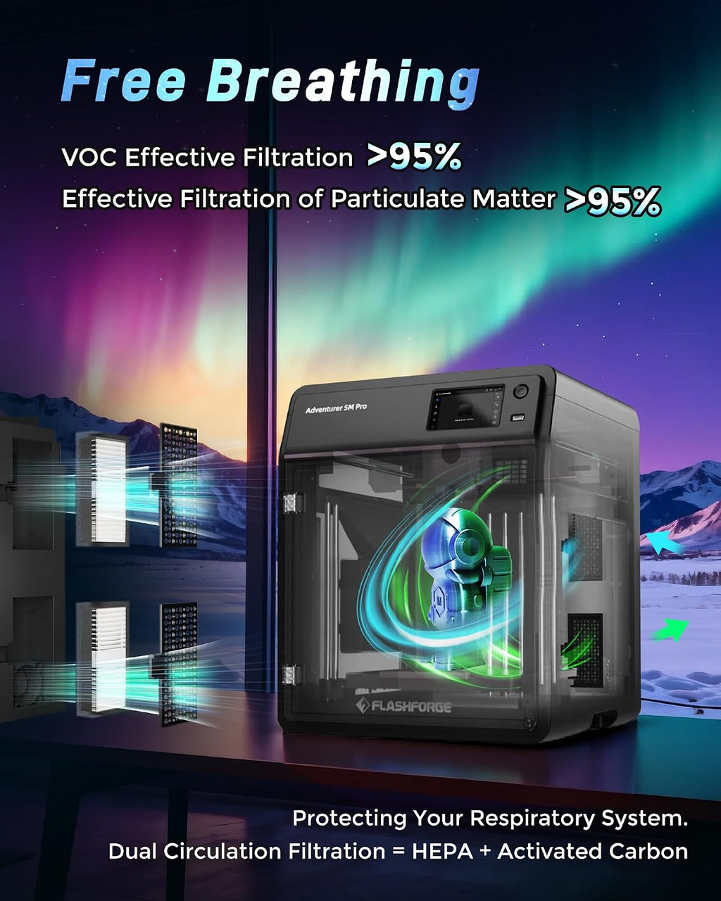 FLASHFORGE Adventurer 5M Pro 3D Printer, 600mm/s High-Speed, FDM 3D Printer Auto Leveling, Quick Detachable 280°C Nozzle, CoreXY Structure, Dual Filtration, Built-in Camera, AD5M Pro 220x220x220mm