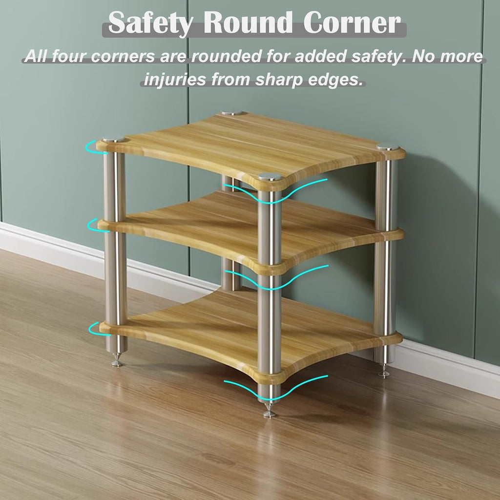 Wood Audio Cabinet Rack, Stereo Record Player AV Media Stand Furniture, Home Audio-Video Equipment Storage Shelving, Rounded Corner Design(Oak - 2 Tier)