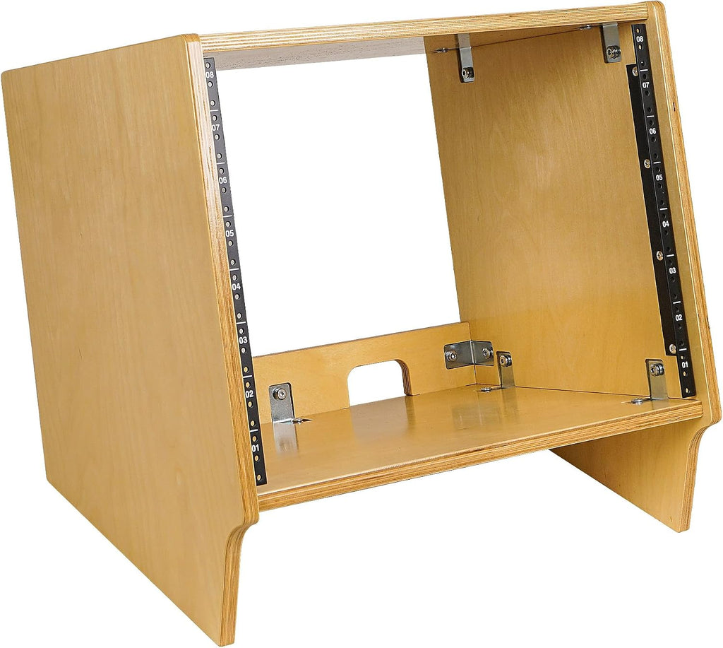 Sound Town DIY 8U Angled Desktop Turret Studio Rack with Solid Baltic Birch Plywood, Golden Oak, Assembly Required (SDRK-8SL)