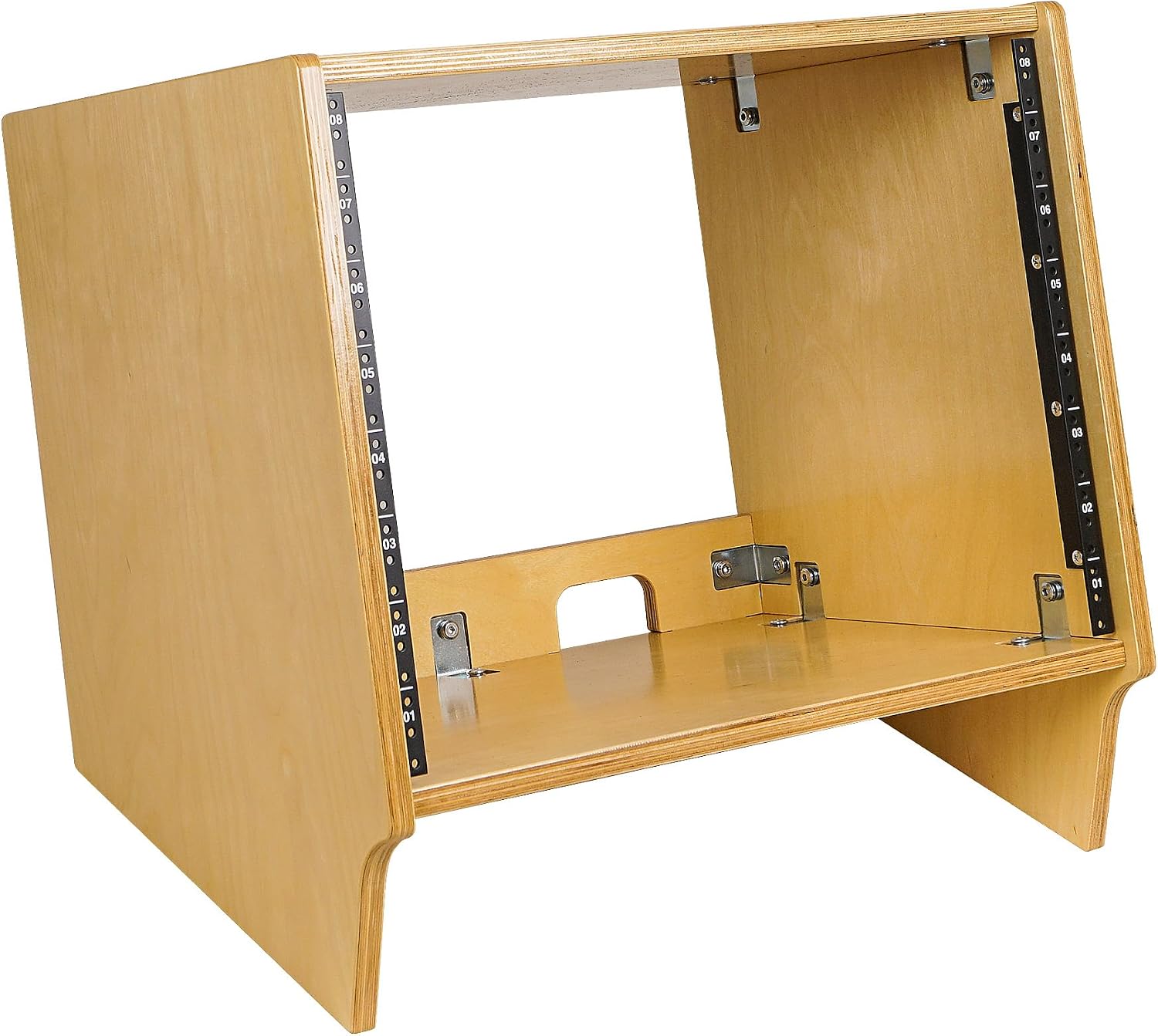 Sound Town DIY 8U Angled Desktop Turret Studio Rack with Solid Baltic Birch Plywood, Golden Oak, Assembly Required (SDRK-8SL)