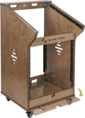 Sound Town DIY Studio Rack with 11U Slant Mixer Top, 10U Front Rack, 2U Bottom Storage, Casters, Rubber Feet, Baltic Plywood, Weathered Brown (SDRK-M11X12B)