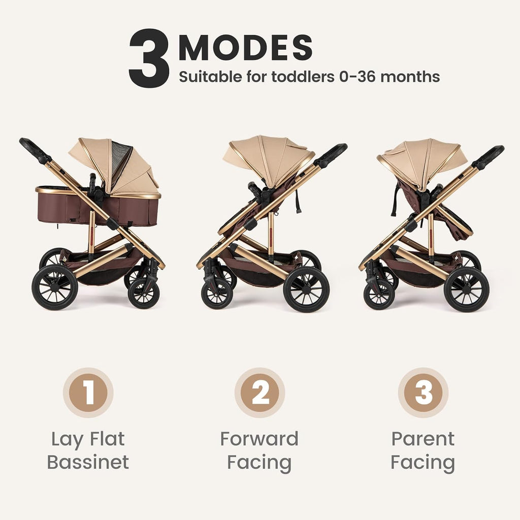 INFANS 2 in 1 Baby Stroller, Folding Newborn Pram Convertible Stroller Bassinet for Infant Foldable High Landscape Shock Absorption with Reversible Seat Aluminum Structure for Pushchair