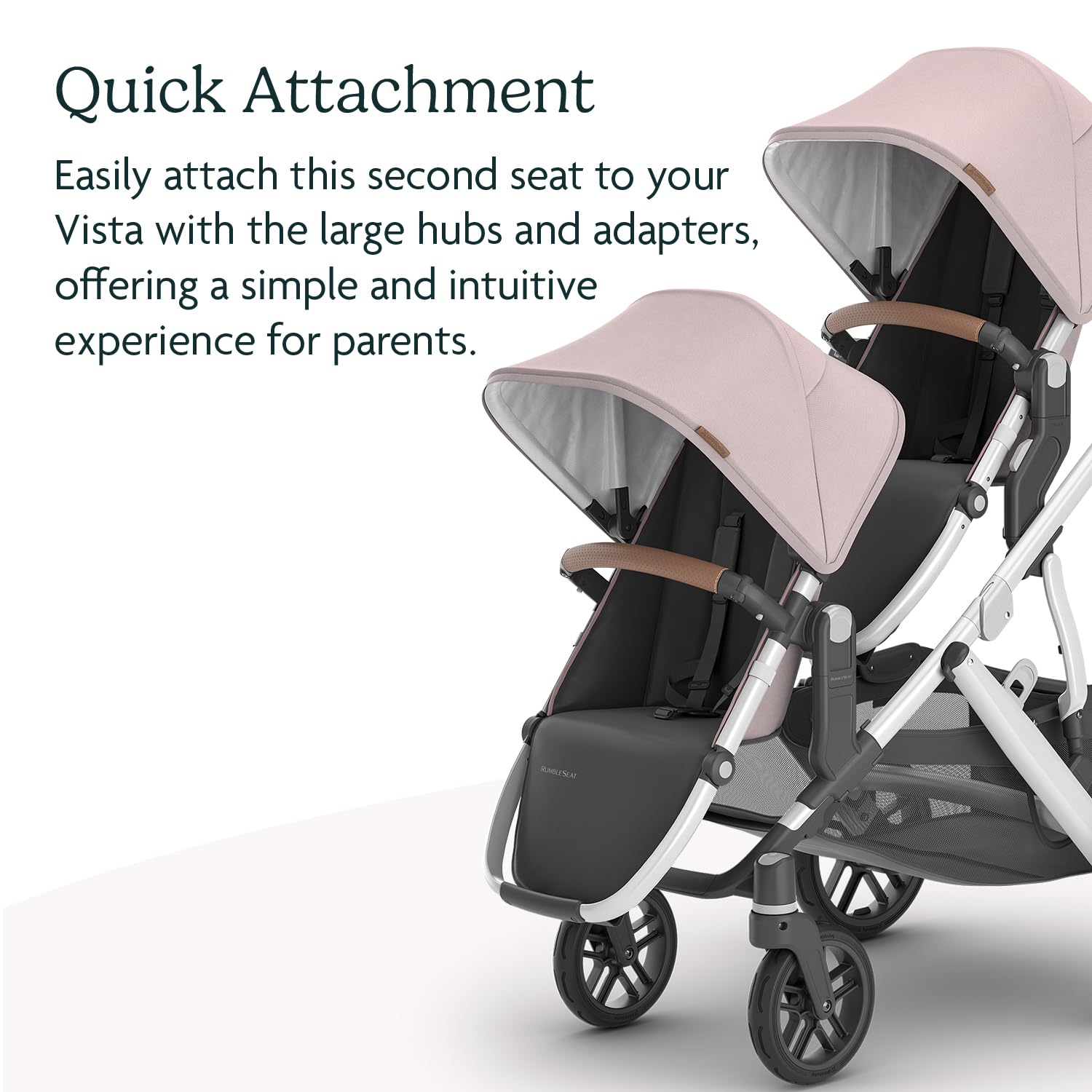 UPPAbaby RumbleSeat V2+ Second Lower Seat/Compatible with Vista V2 and Vista V3 / Adapters, Bumper Bar, Bug Shield Included/Alice (Dusty Pink/Silver Frame/Saddle Leather)