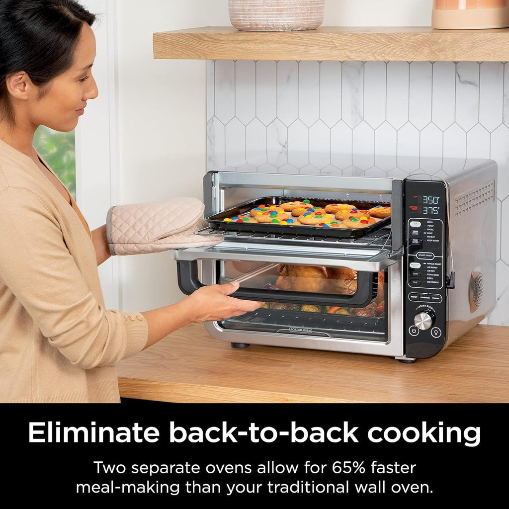 Ninja (Refurbished) DCT401QBK 12-in-1 Double Oven with FlexDoor, FlavorSeal & Smart Finish, Rapid Top Convection and Air Fry Bottom, Bake, Roast, Toast, Air Fry, Pizza and More, Black (Renewed)