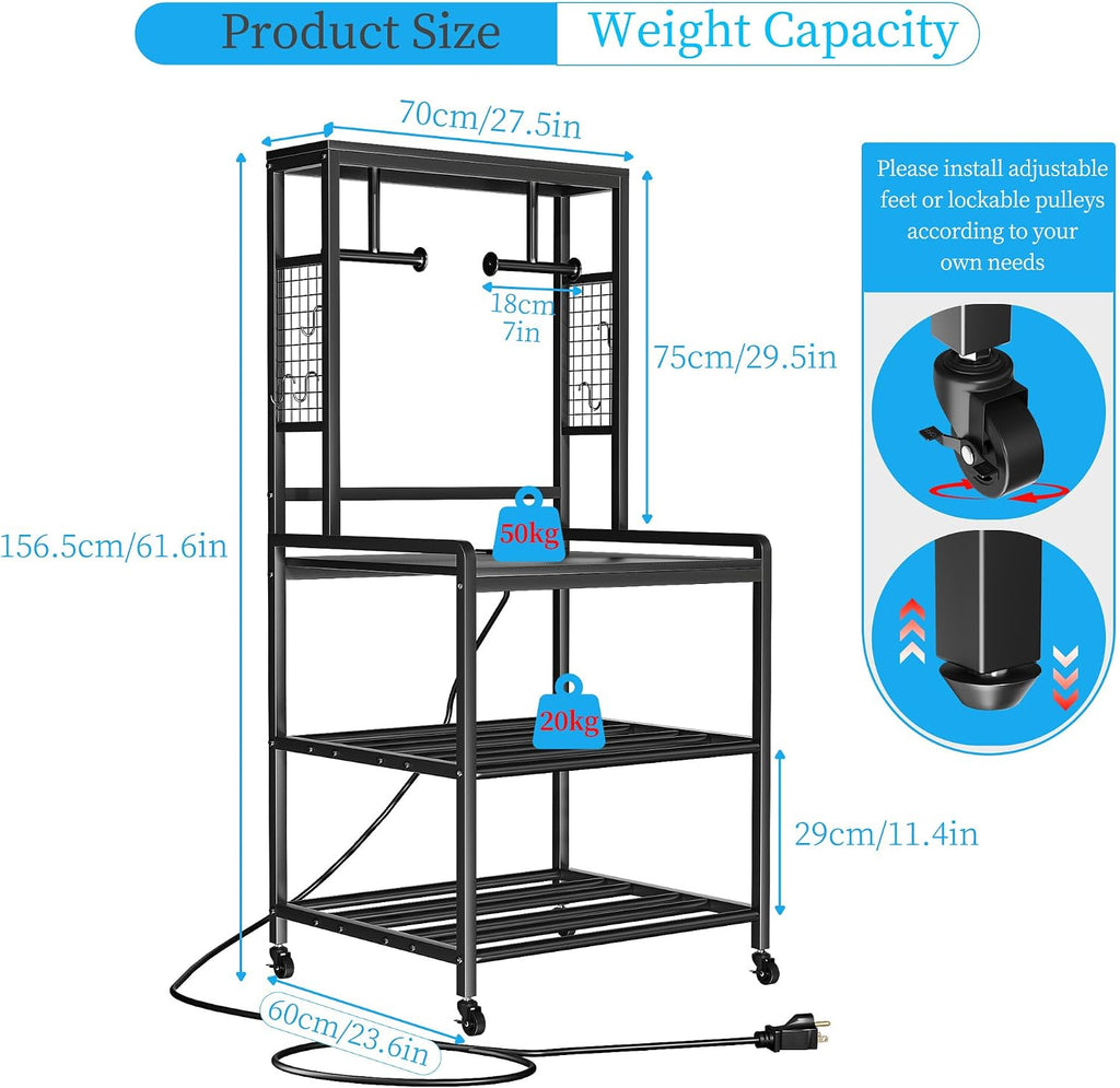 kepptory 3D Printer Stand with Filament Storage, Heavy Duty 3D Printer Table with Charging Station, Rolling Printer Cart Filament Storage Rack for PLA, ABS, PETG for Workshop/Office/Garage (Black)