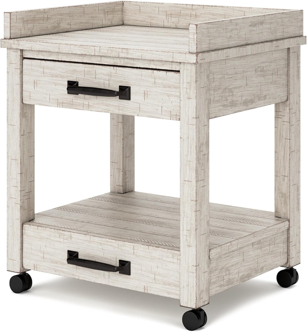 Signature Design by Ashley Carynhurst Rustic Farmhouse Printer Stand with Casters, Whitewash
