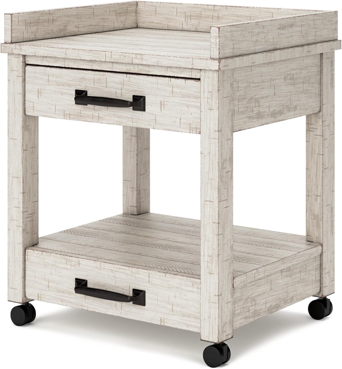 Signature Design by Ashley Carynhurst Rustic Farmhouse Printer Stand with Casters, Whitewash