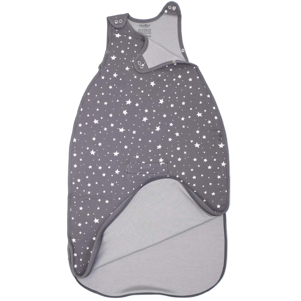 Woolino 4 Season Ultimate Baby Sleep Sack – Merino Wool Baby Sleep Bag, Organic Cotton, Temperature Regulating Wearable Blanket, Adjustable Sleep Sack 2–24 Months, All Season - Star Gray