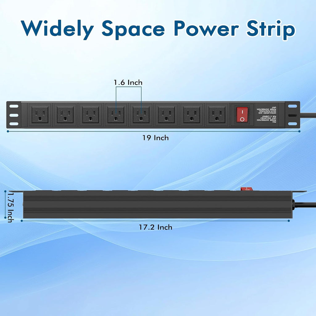 20PCS Power Strip Surge Protector Rack-Mount PDU, 8 Right Angle Outlets Wide-Spaced, Mountable Power Strip Heavy Duty for Server Racks, Commercial, 300J (Black 6FT)