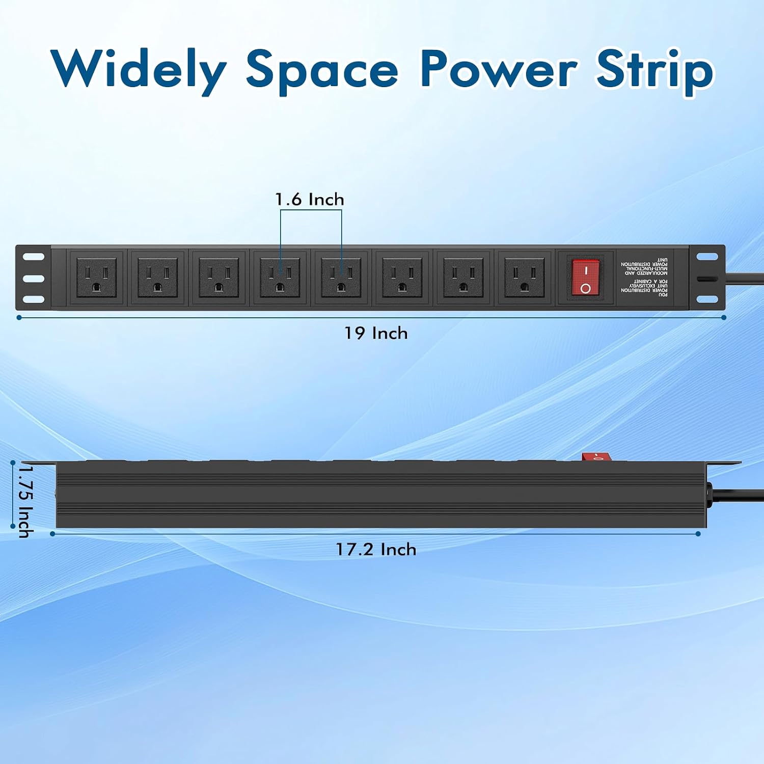 20PCS Power Strip Surge Protector Rack-Mount PDU, 8 Right Angle Outlets Wide-Spaced, Mountable Power Strip Heavy Duty for Server Racks, Commercial, 300J (Black 6FT)