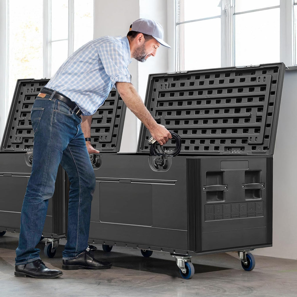 Diandian Cable Trunk Road Case with Wheels and Divider, 44' x 22' x 24' Stackable Heavy Duty ATA Rolling Utility Road Case, for Pro Audio & DJ Equipment Storage, Transport for Touring with Casters