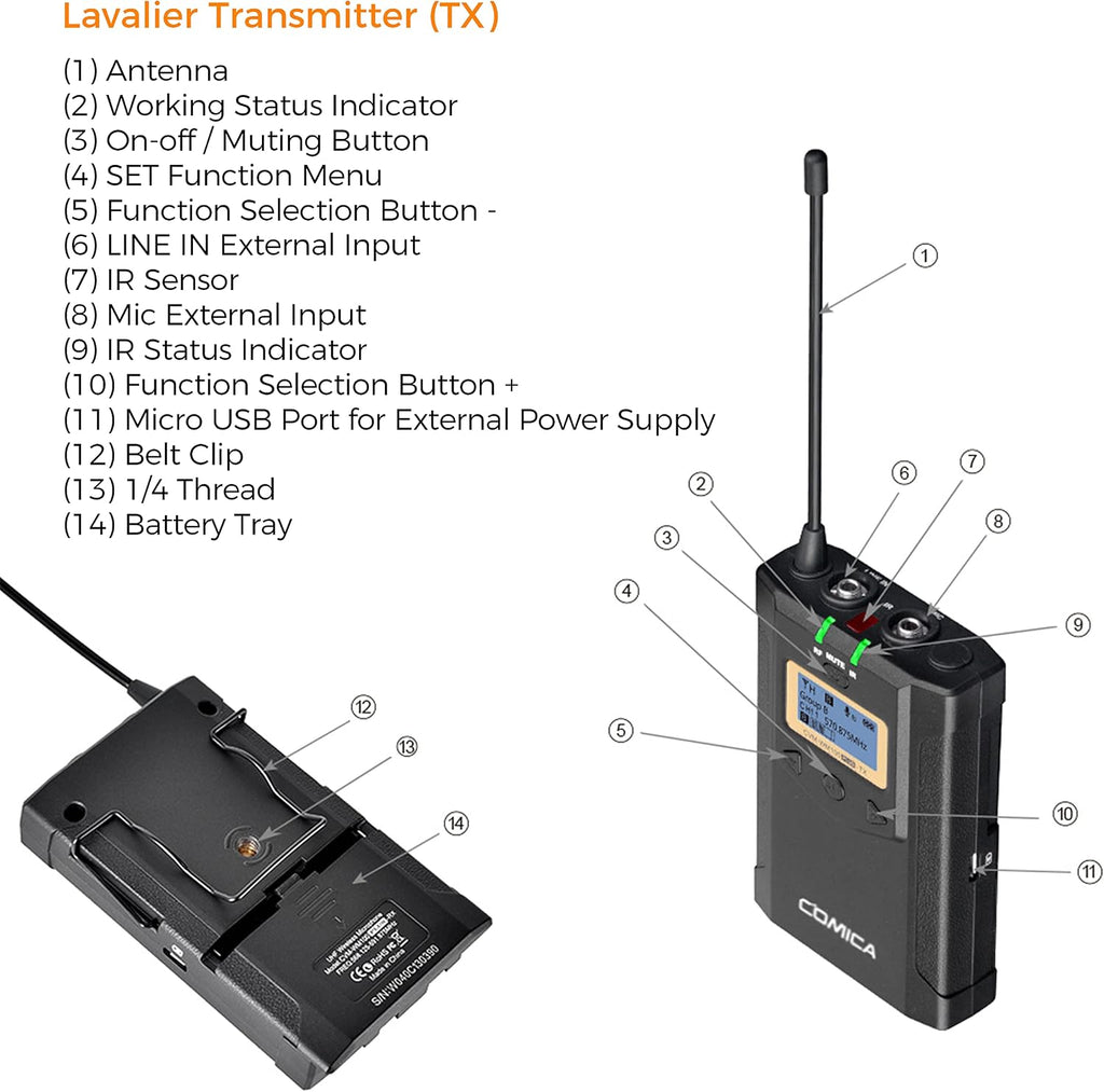 Wireless Lavalier Microphone, with Carrying Bag,Comica CVM-WM100 PLUS UHF 48 Channels Dual Lapel Microphone System for DSLR Cameras, XLR Camcorder, Phone, Lav Mic for Interview Youtube Video Shotting