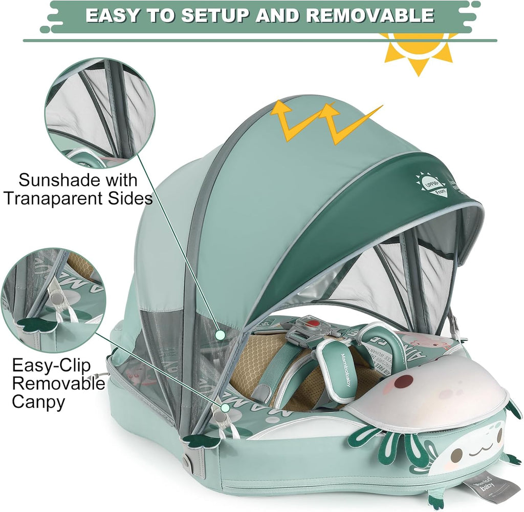 Mambobaby Float Deluxe Baby Pool Float: Safe & Comfortable Swim Trainer for Infants & Toddlers, Non-Inflatable Design, UV Protection Canopy, Fun Water Experience for Ages 3-24 Months