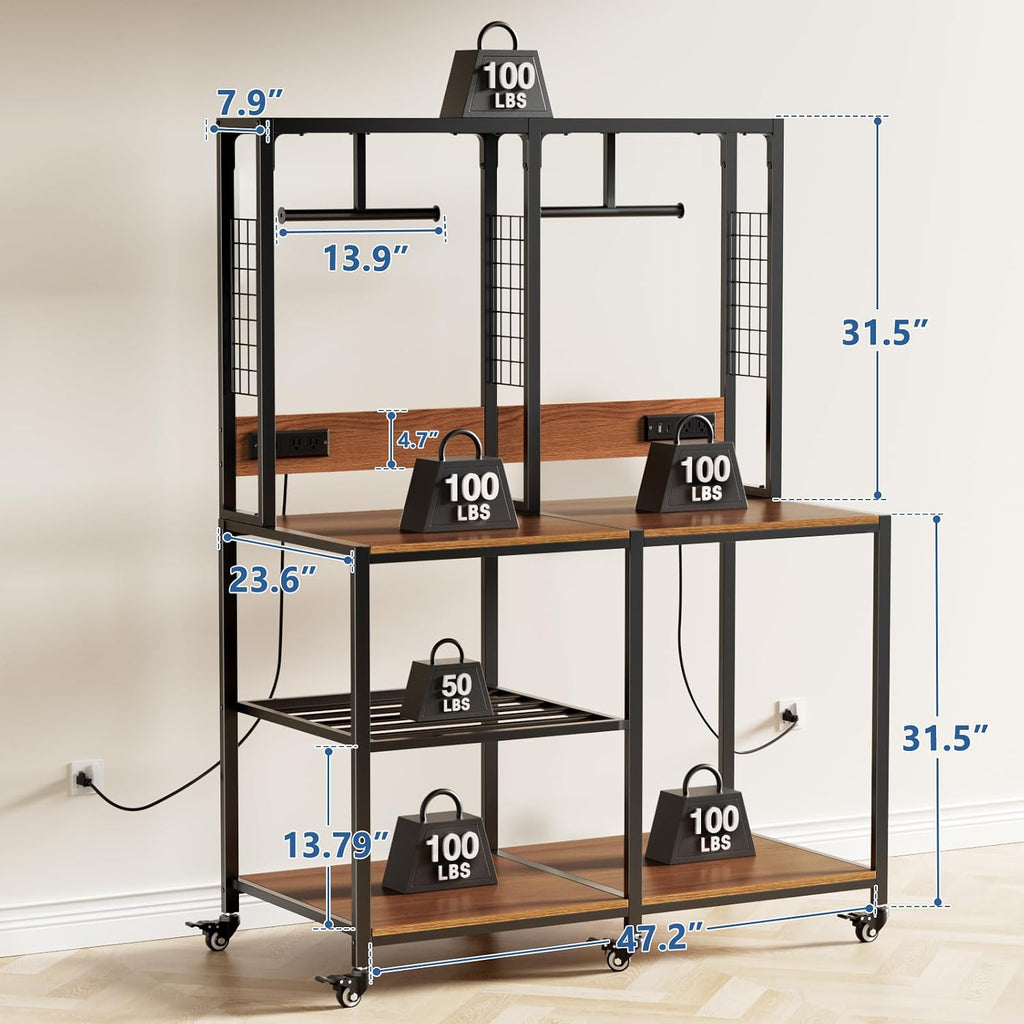 Dual 3D Printer Stand with Filament Storage Workstation, Heavy Duty Mobile 3D Printer Table Workbench, T-Shaped Spools Holder Rack, 3D Printer Workbench for Home & 3D Printing Studio