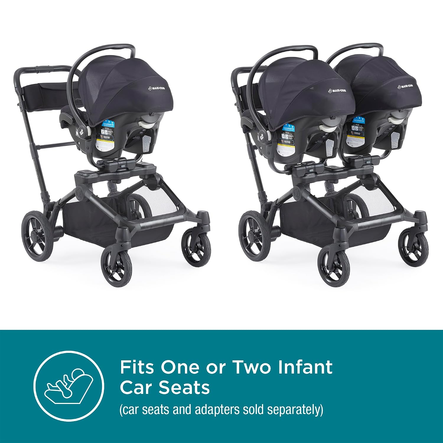 Contours Element Side-by-Side Convertible Toddler and Baby Stroller Single-to-Double, Reversible Seating Options, Infant Seat Compatible, Spacious Storage, UPF 50 Sun Canopy - Stealth Black