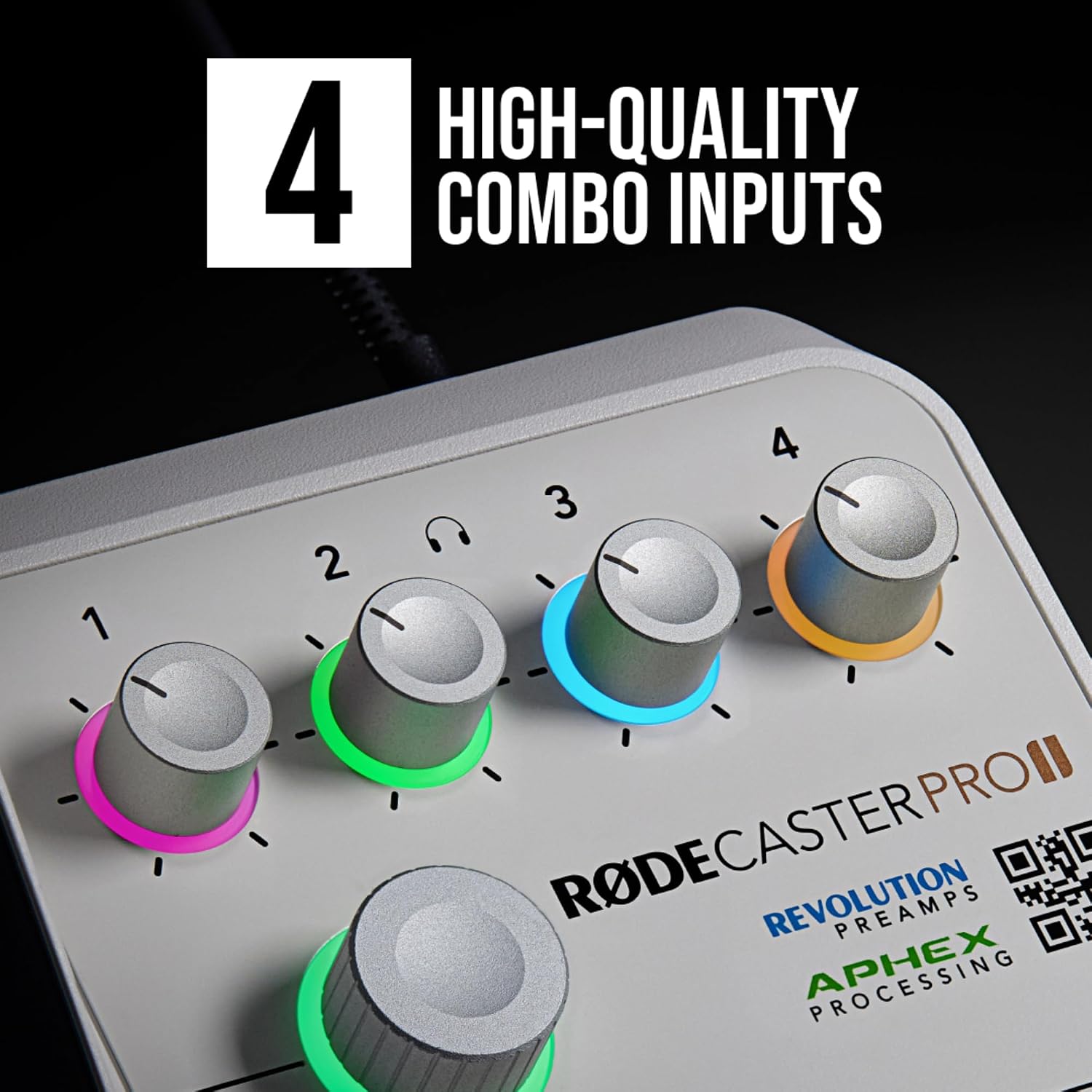 Rode RODECaster Pro 2 (White) Audio Production Studio Bundle with 4x Zoom ZDM-1 Podcast Mic Packs, 32GB microSD Card and StreamEye Polishing Cloth