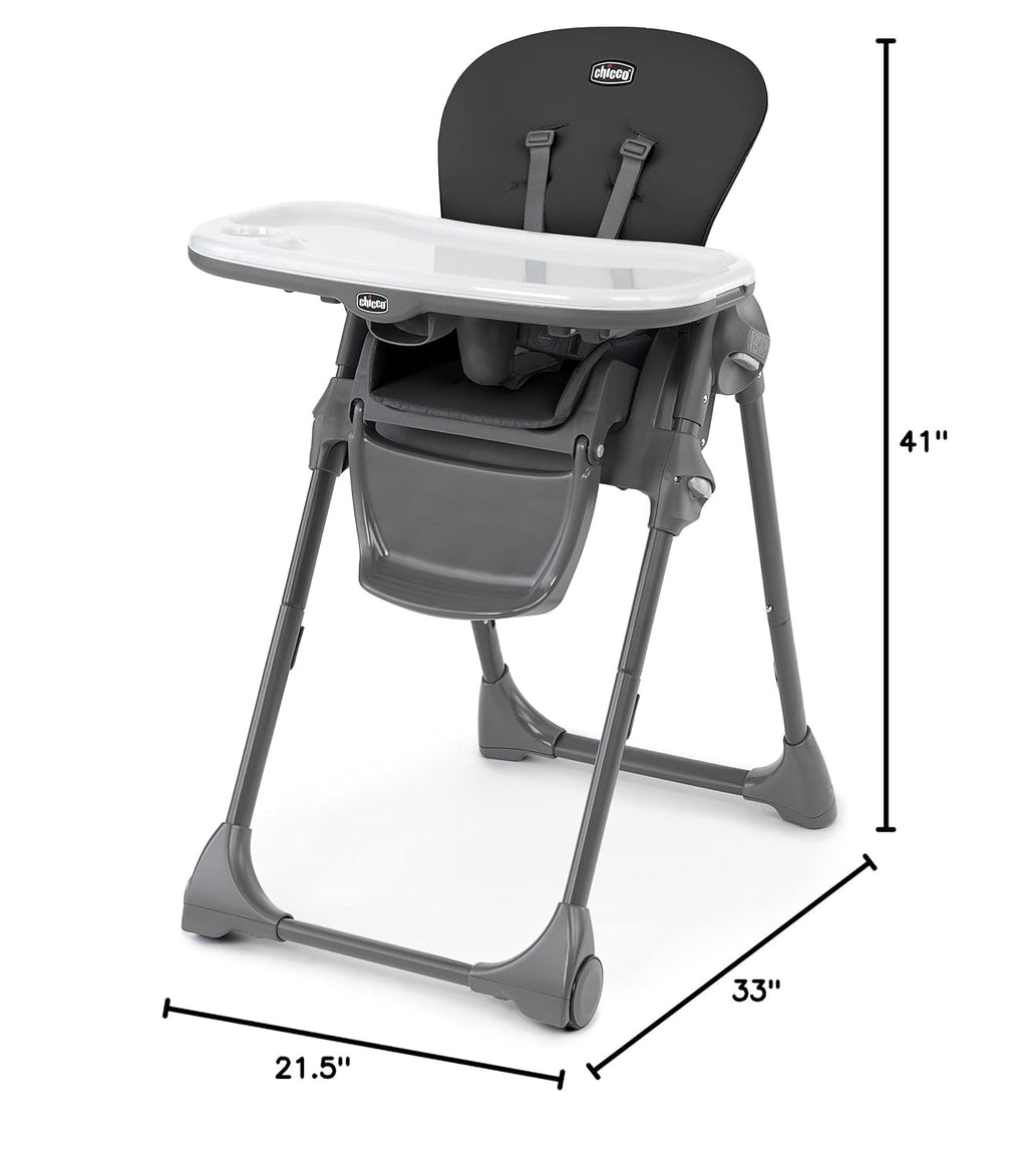 Chicco Polly Space-Saving Foldable High Chair with Easy-Clean Seat Pad, High Chair for Babies and Toddlers with Multi-Position Recline and Height Adjustment, for Children up to 40 lbs., Black/Black