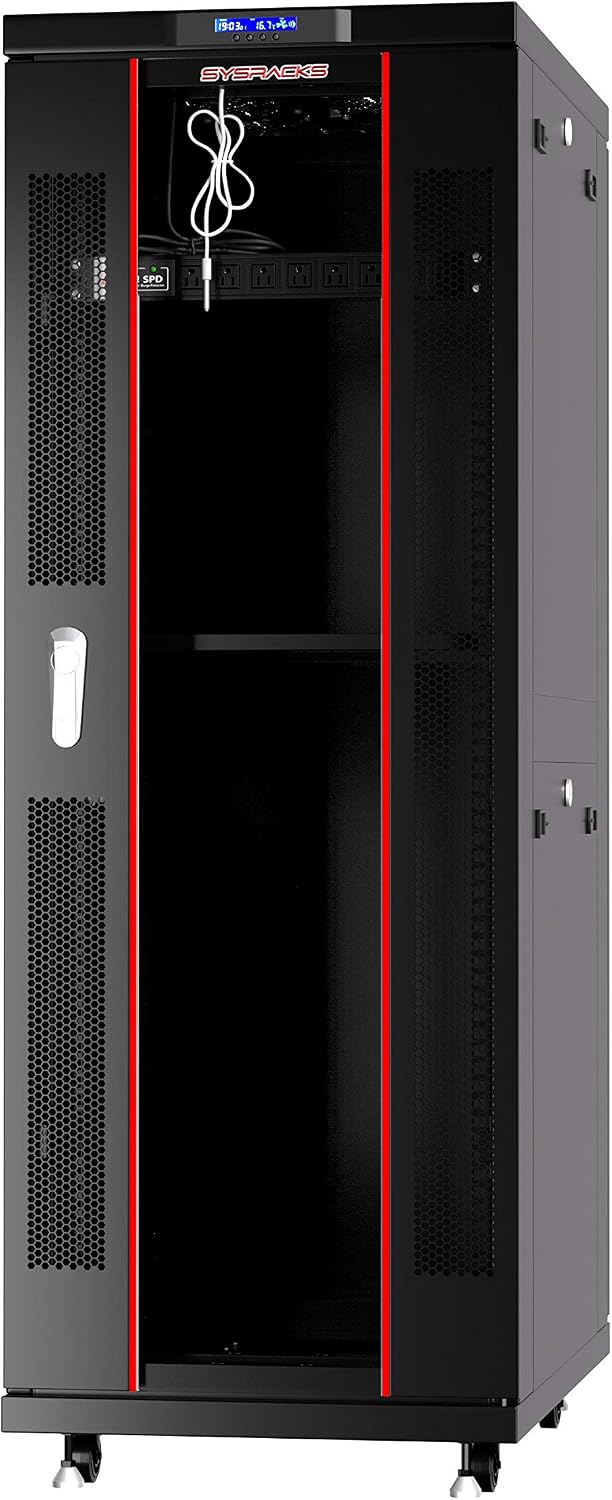 32U Home Server Rack Cabinet – 19' Floor Standing Network Rack, 32' Deep Homelab Rack with Locking Glass Door, Cooling Fans, PDU & Shelf for NAS, Router, Switch and AV Equipment