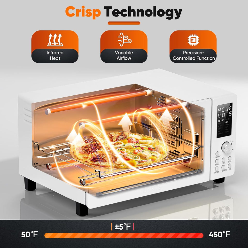 Nuwave Bravo Pro Convection Air Fryer Toaster Oven Combo, 2025 New and Improved, 10-in-1, 50°-450°F Temp Controls, Quick & Even Crisp Technology, 21Qt Capacity, Cream, PFAS Free