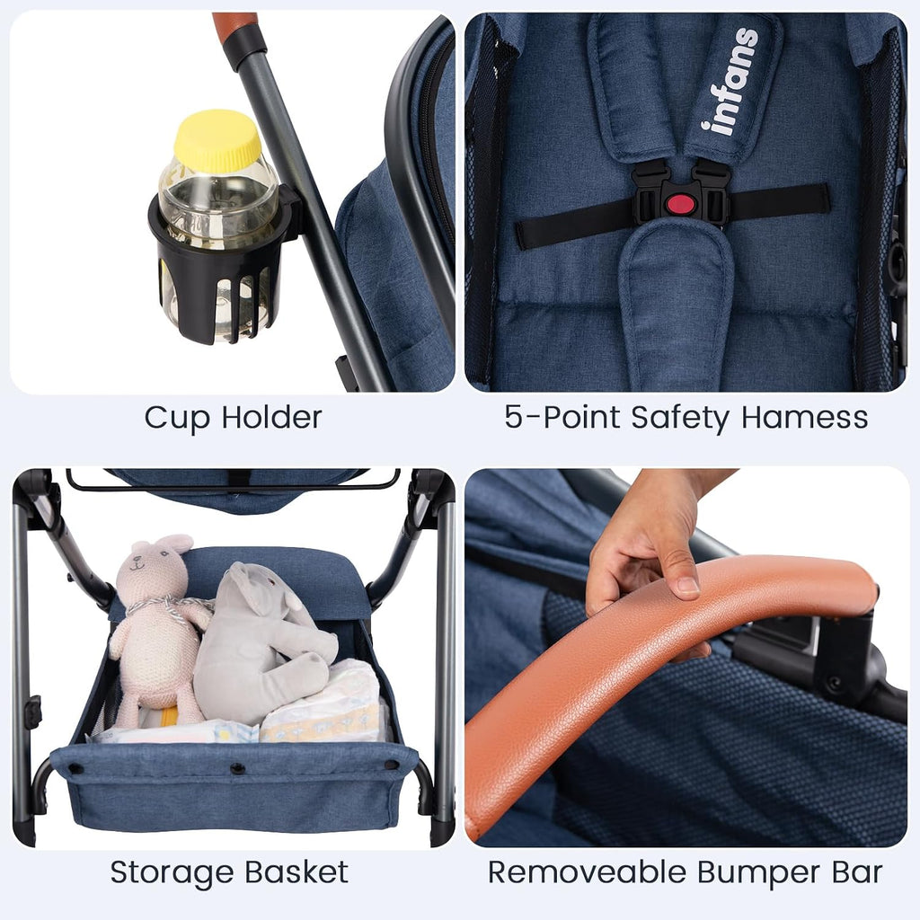INFANS 2 in 1 Baby Stroller, Newborn Convertible Stroller Bassinet for Infant, Foldable High Landscape Shock Absorption with Reversible Seat, Aluminum Structure for Toddler Pushchair 0-36 Month
