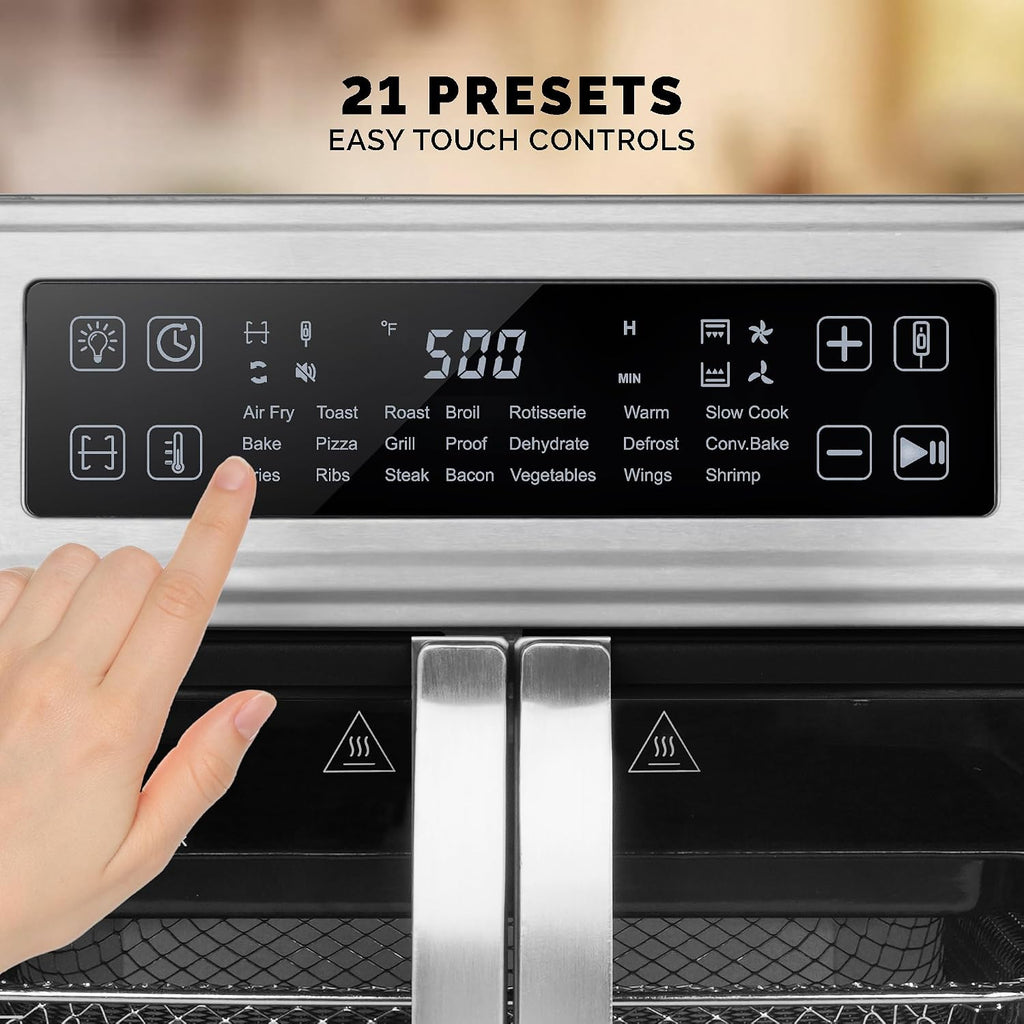 Kalorik Air Fryer Oven MAXX Advance Series 26-Quart with Digital Controls Easy-View Door and 21 Smart Cooking Presets, Includes Cooking Accessories with XXL Air Fry Basket, 1700-Watts, Stainless Steel
