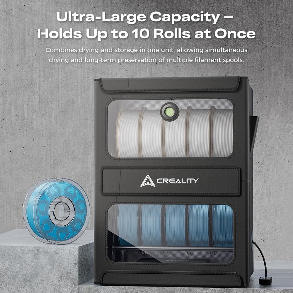 2026 Creality Filament Storage Box, 10kg Spools Multi-roll Filament Dryer for 3D Printer Filament, Detachable Heating Module, Fast Heating to 70°C, Fireproof Moisture-Proof for PLA PETG ABS TPU