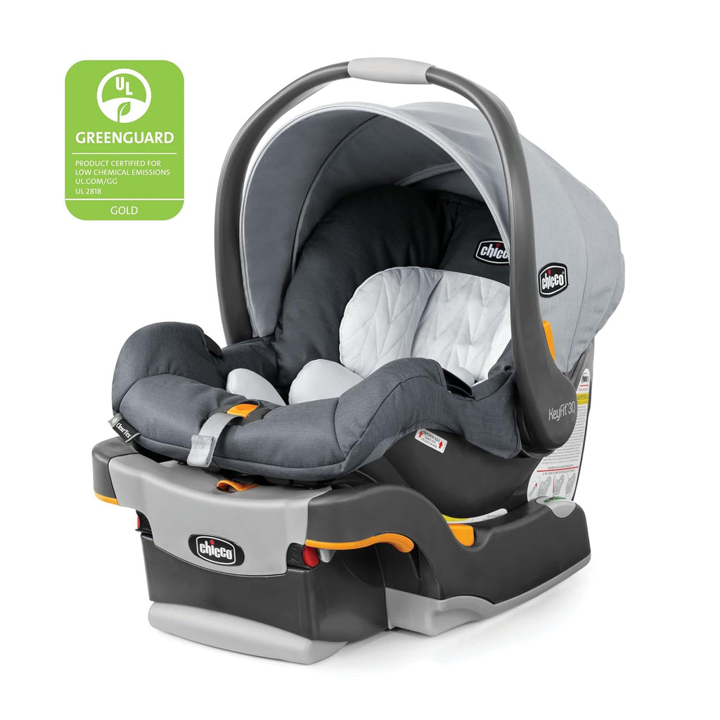 Chicco KeyFit 30 ClearTex Infant Car Seat and Base, Rear-Facing Seat for Infants 4-30 lbs., Includes Infant Head and Body Support, Compatible with Chicco Strollers, Baby Travel Gear, Slate/Grey