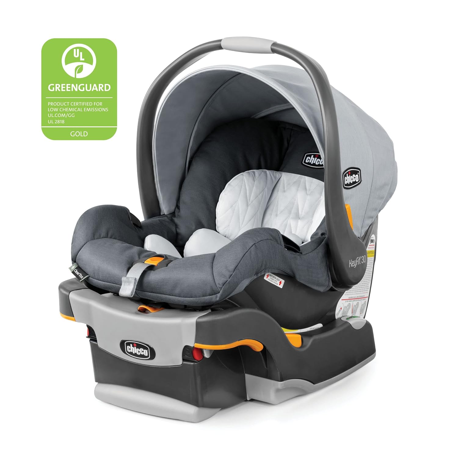 Chicco KeyFit 30 ClearTex Infant Car Seat and Base, Rear-Facing Seat for Infants 4-30 lbs., Includes Infant Head and Body Support, Compatible with Chicco Strollers, Baby Travel Gear, Slate/Grey