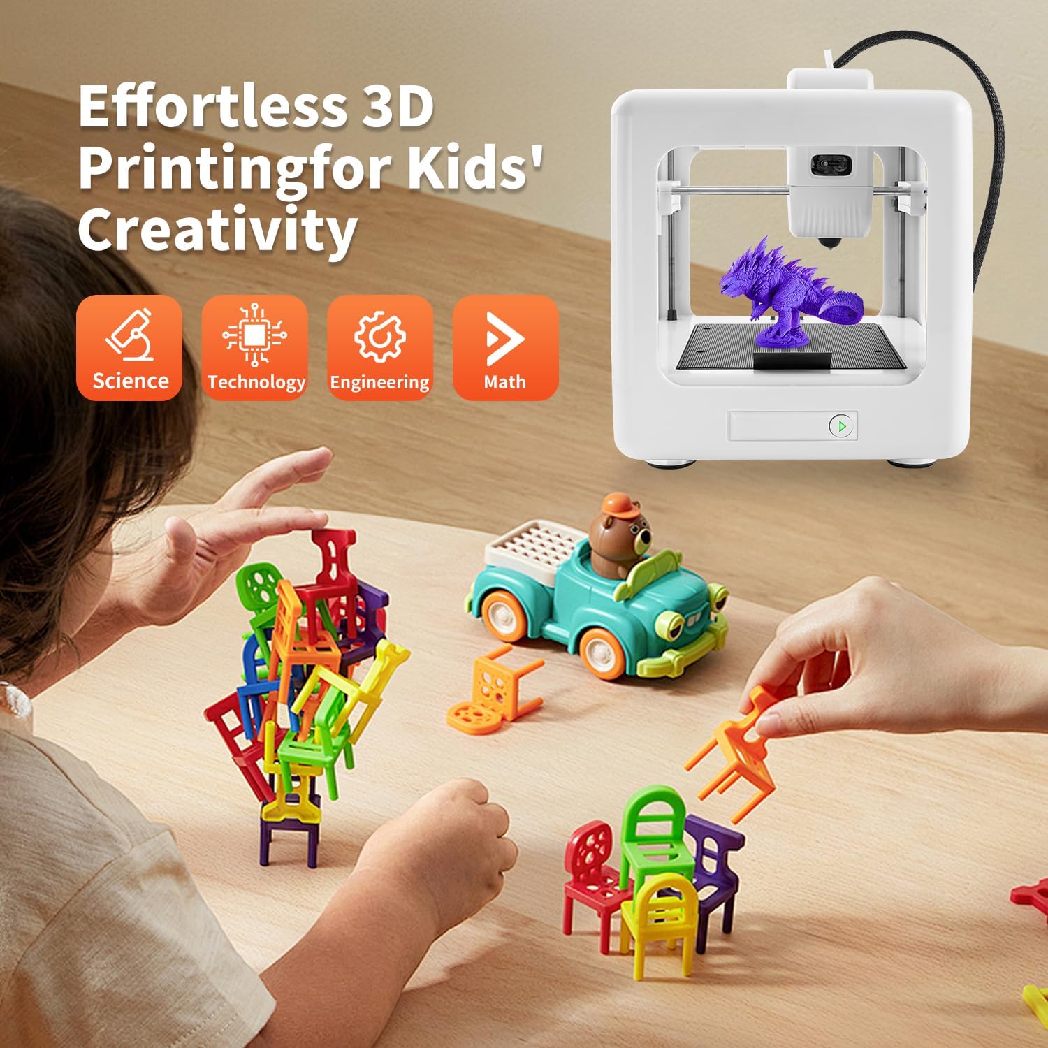 Mini 3D Printer for Beginners with 8 Colors PLA Filament, Portable FDM Printer Kit, Easy to Use, Compact Desktop 3D Printing Machine with USB/TF Card, 0.4mm Nozzle, G-Code Compatible