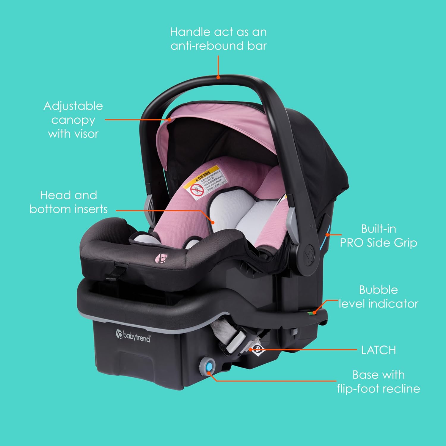 Baby Trend EZ-Lift™ PRO Infant Car Seat, Dash Rose – Lightweight Premium Carry, Plush Infant Cushioning, Adjustable Harness Support