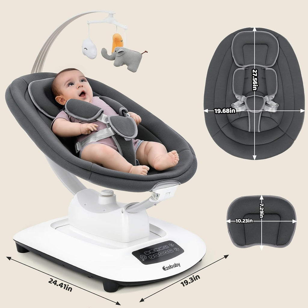 Ezebaby Electric Baby Swing for Infants with 5 Unique Motions, 5 Speeds, Lullabies, Bluetooth Enabled, Smart Baby Swings for Newborn with 5-Point Harness & Remote Control for 0-9 Months, Grey