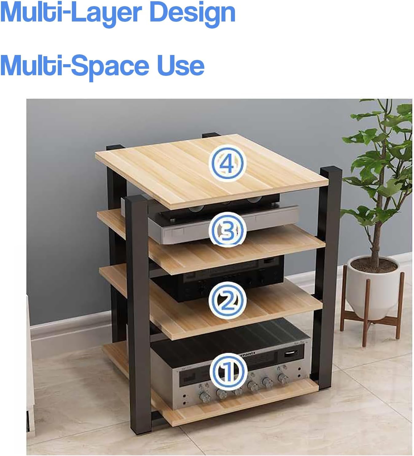 2-Tier Black Audio Rack, AV Media Stand & Stereo Tower Cabinet for Entertainment System, 2/3/4 Tier Options, Ideal for Audio/Video Components and Equipment Display
