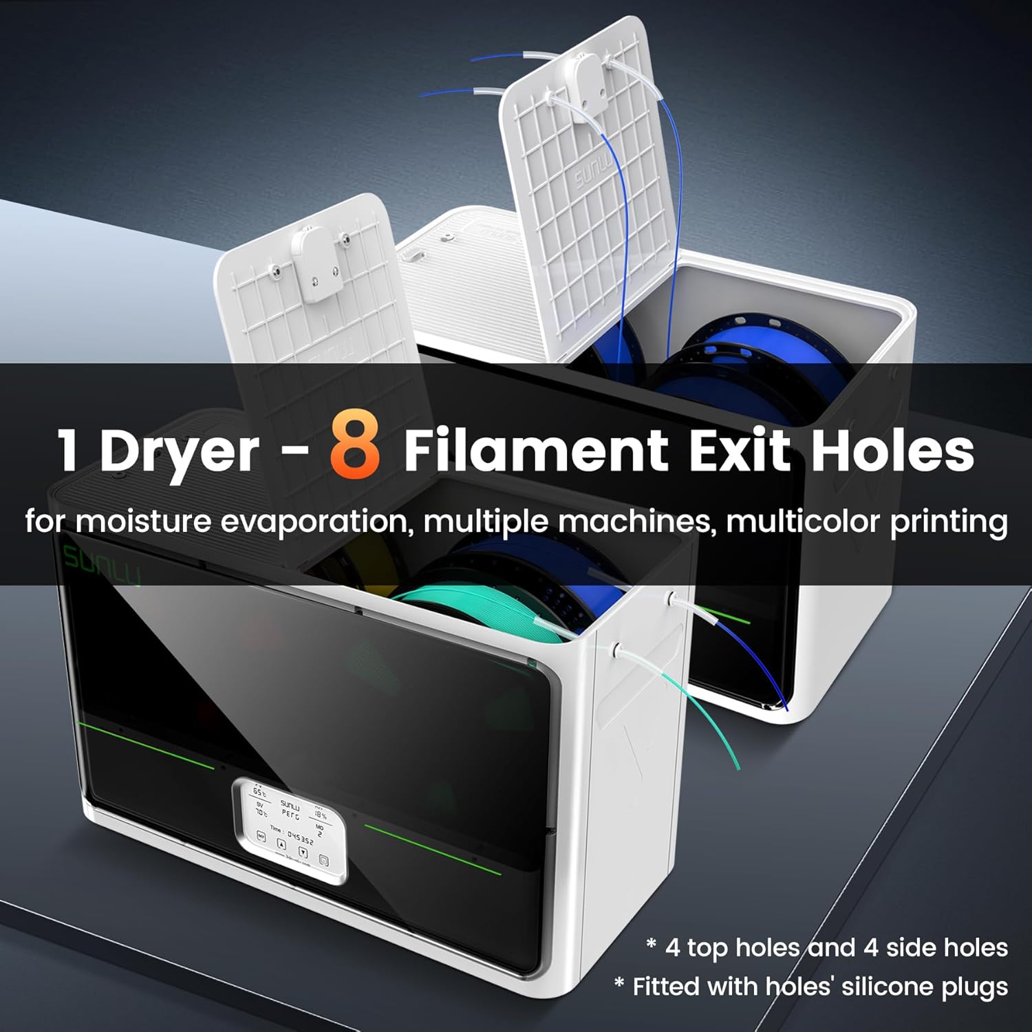 SUNLU Official 3D Printer Filament Dryer S4, 4 Spools Capacity, Upgraded 3 Circulation Fans, 350W PTC Heater, 70℃ Max Temperature, Intelligent Humidity Control, Nylon TPU PLA PETG ABS Filament, White
