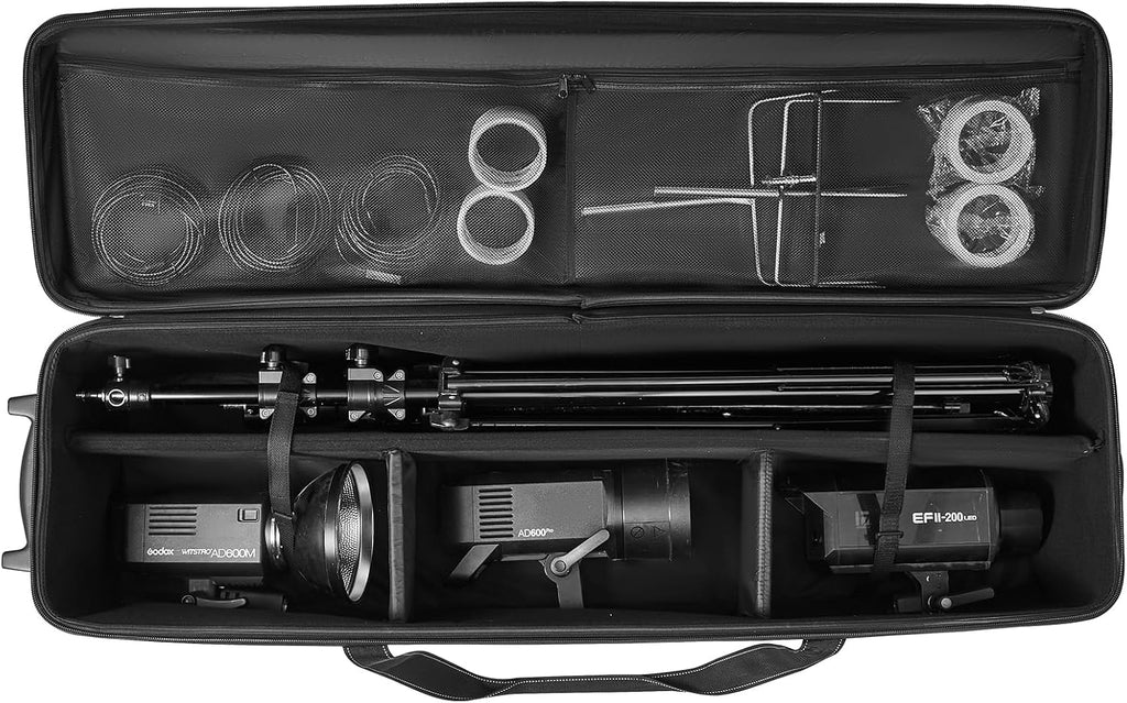 VEVOR Studio Equipment Trolley Case, 51.57 x 14.37 x 14.96 in / 131 x 36.5 x 38 cm, Rolling Camera Bag, Carrying Bag with Wheels Straps Padded Compartment Handle, for Light Stands, Tripods, Telescopes