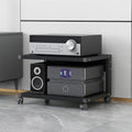 AV Media Stand with Wheels, 2-Tier Audio-Video shelving, Modern Console Wooden Storage Shelves, Stereo Racks and Stands, Audio Tower Corner Entertainment Center, for Living, Gaming Room(Black,50x40x35