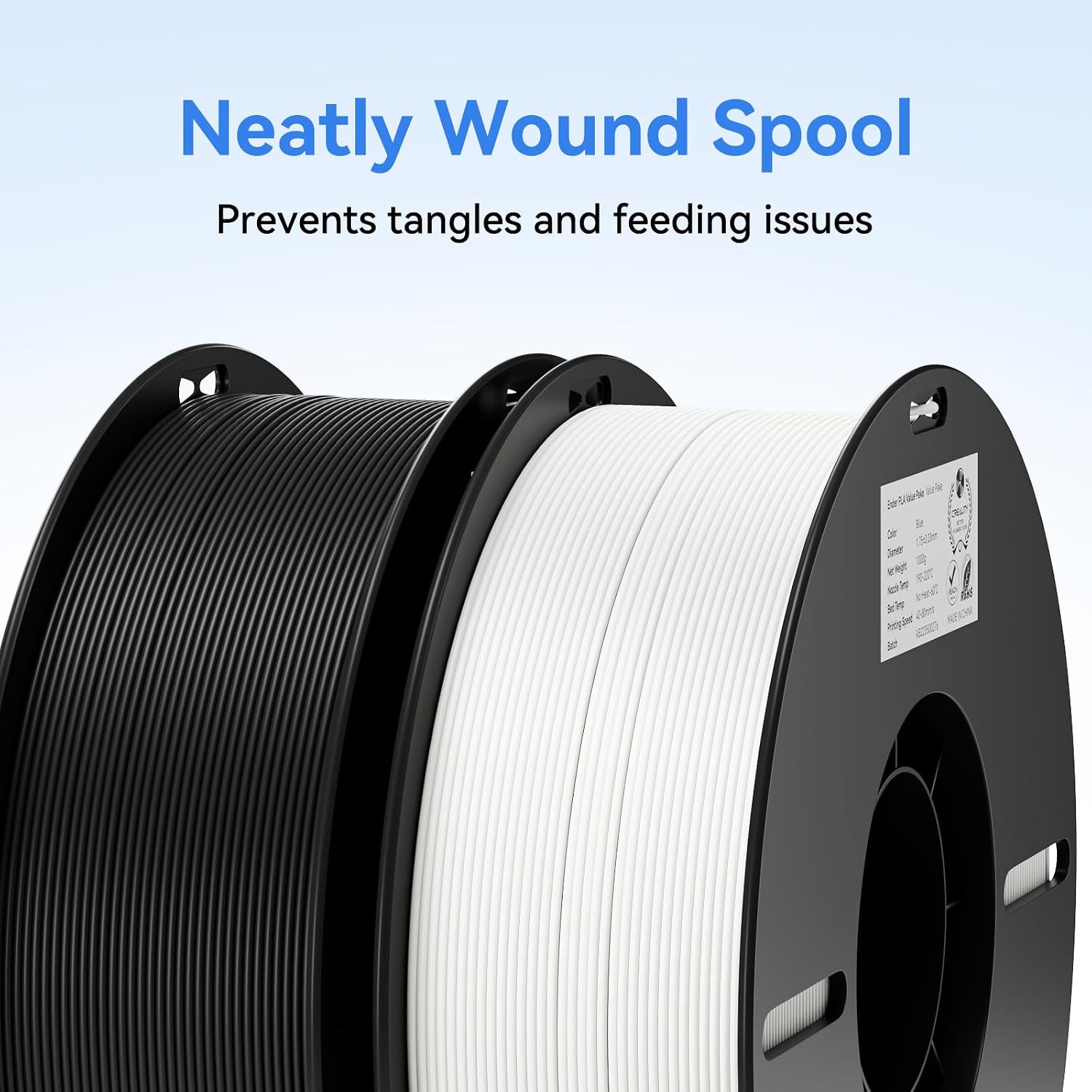 Creality 10 Pack PLA 1.75mm Filament Bundle for 3D Printing with No-Tangling Strong Bonding and Overhang Performance, Accuracy +/- 0.02mm (5 Black+5 White)